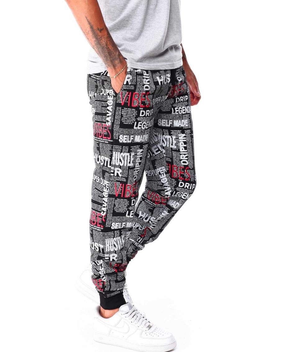 Men Rocawear Cargo Pants | All Over Printed Fleece Jogger Pant Black