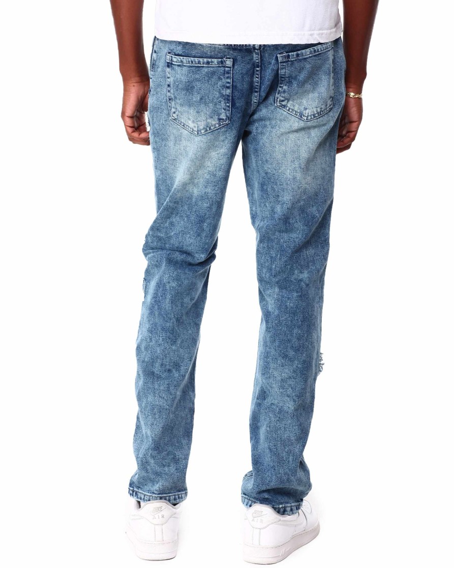 Men Reason Cargo Pants | Hughes Multi Patch Frayed Denim Jean Blue