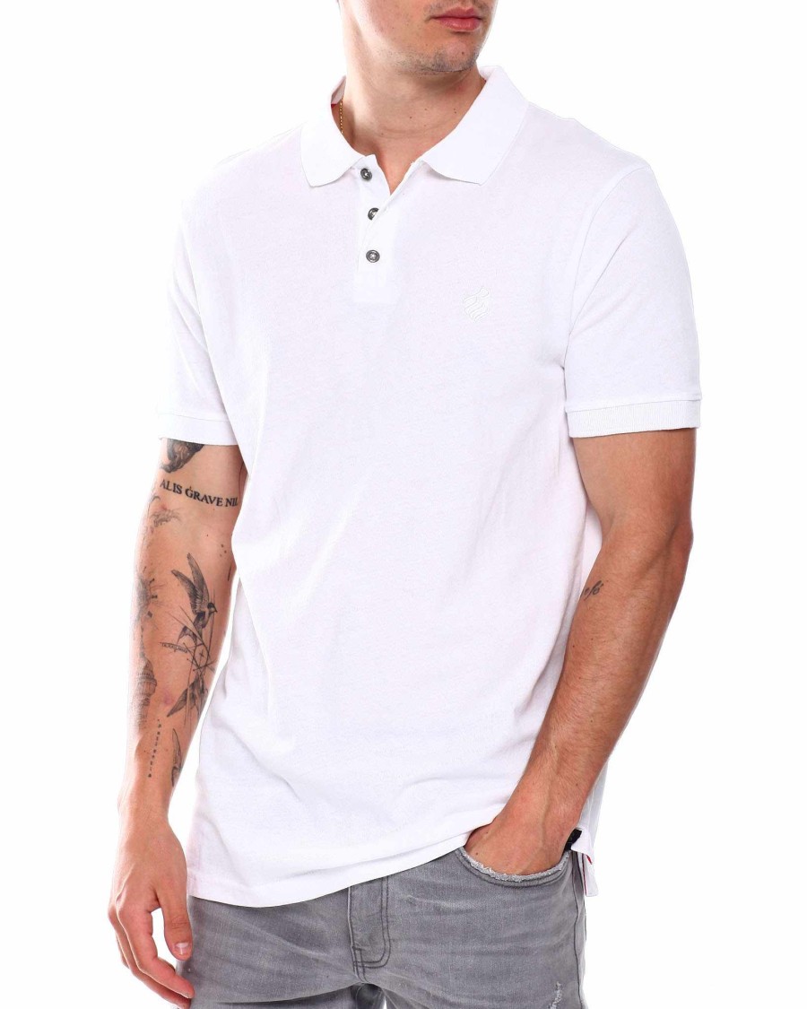 Men Rocawear Polos | S/S Contrast Color Trim Polo Shirt White