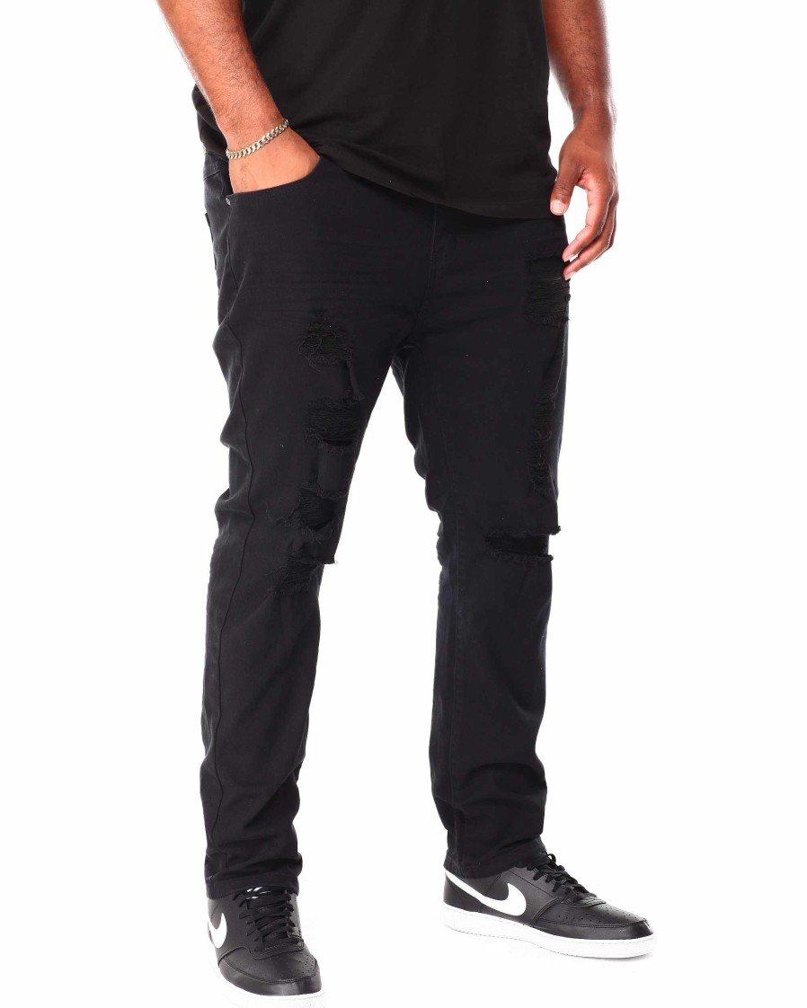 Big Tall Rebel Minds Jeans | Ripped Slim Fit Color Twill Pants Black